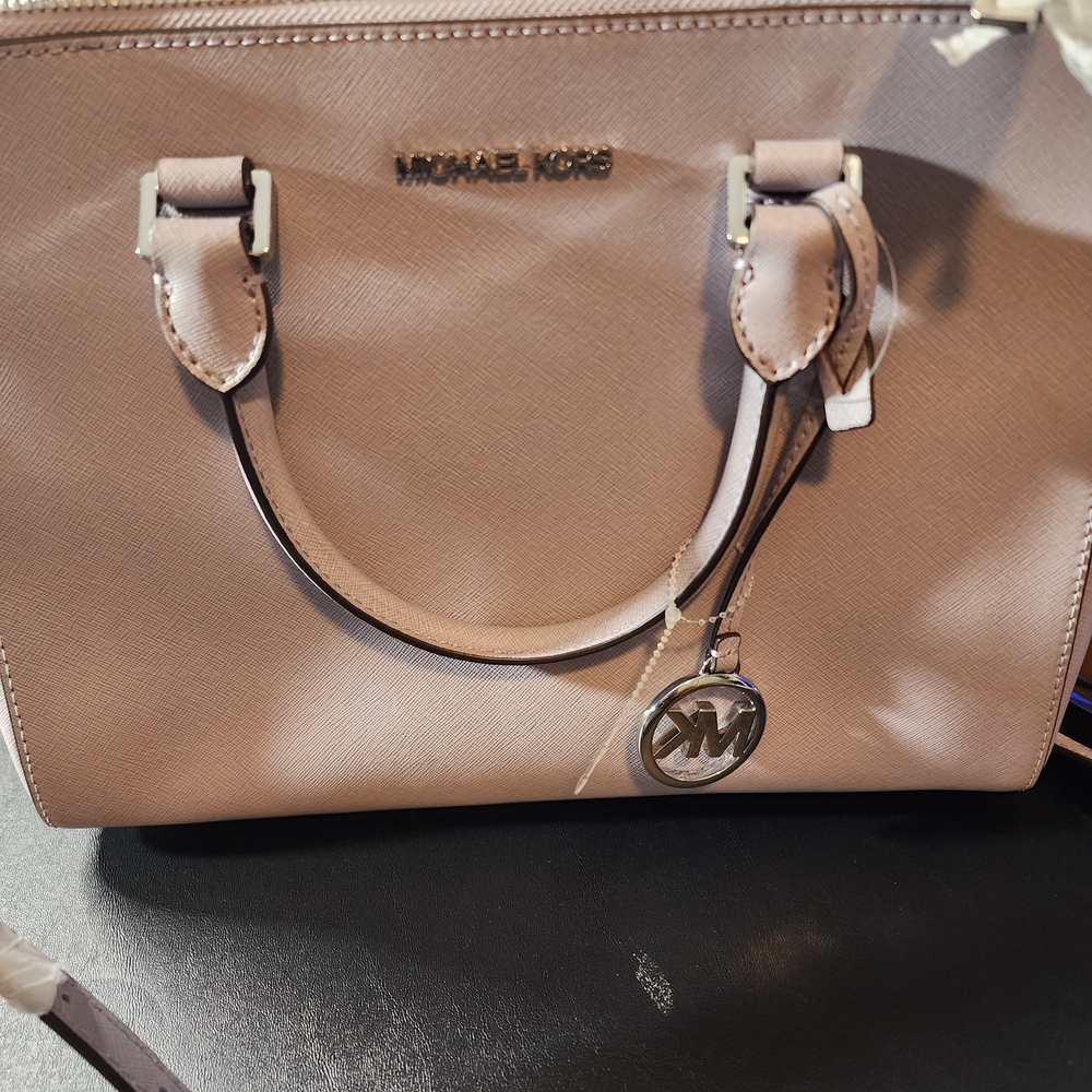 Michael Kors Beige Satchel with Logo Charm